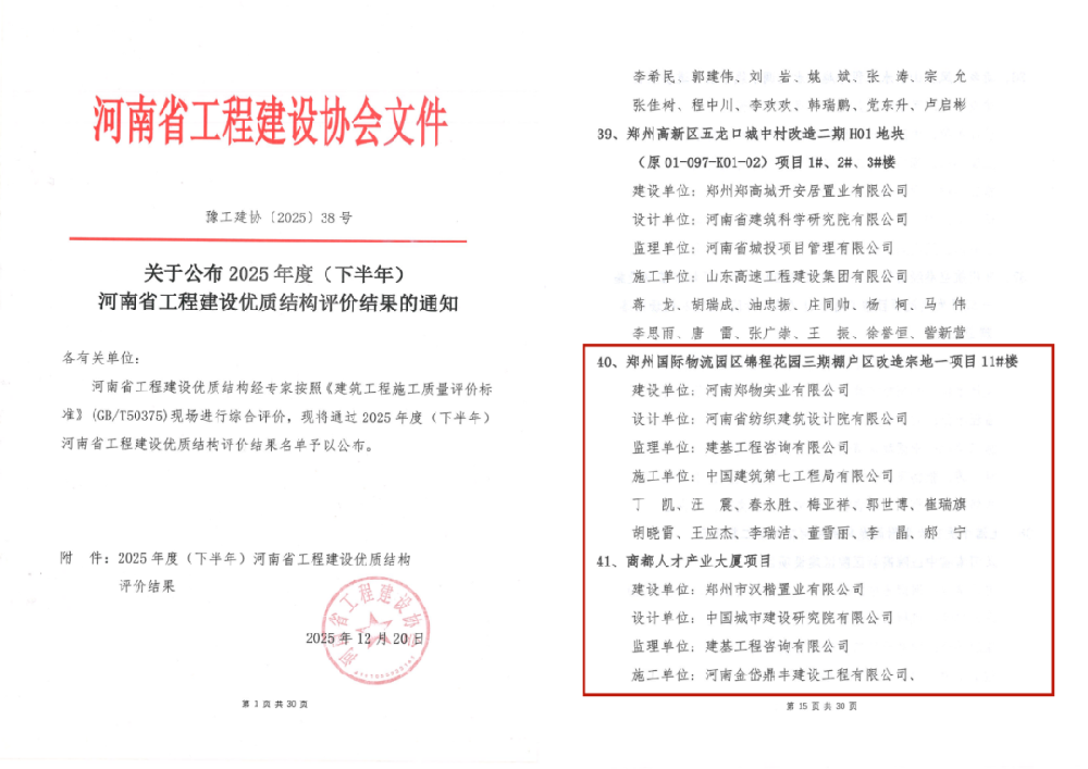 公司監(jiān)理項目斬獲“河南省工程建設(shè)優(yōu)質(zhì)結(jié)構(gòu)工程”獎